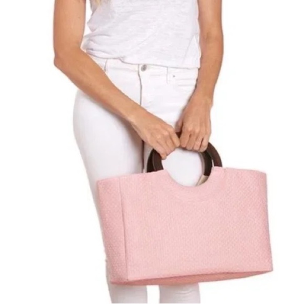 NWT- LULU DHARMA Pink Basket Woven Tote Bag